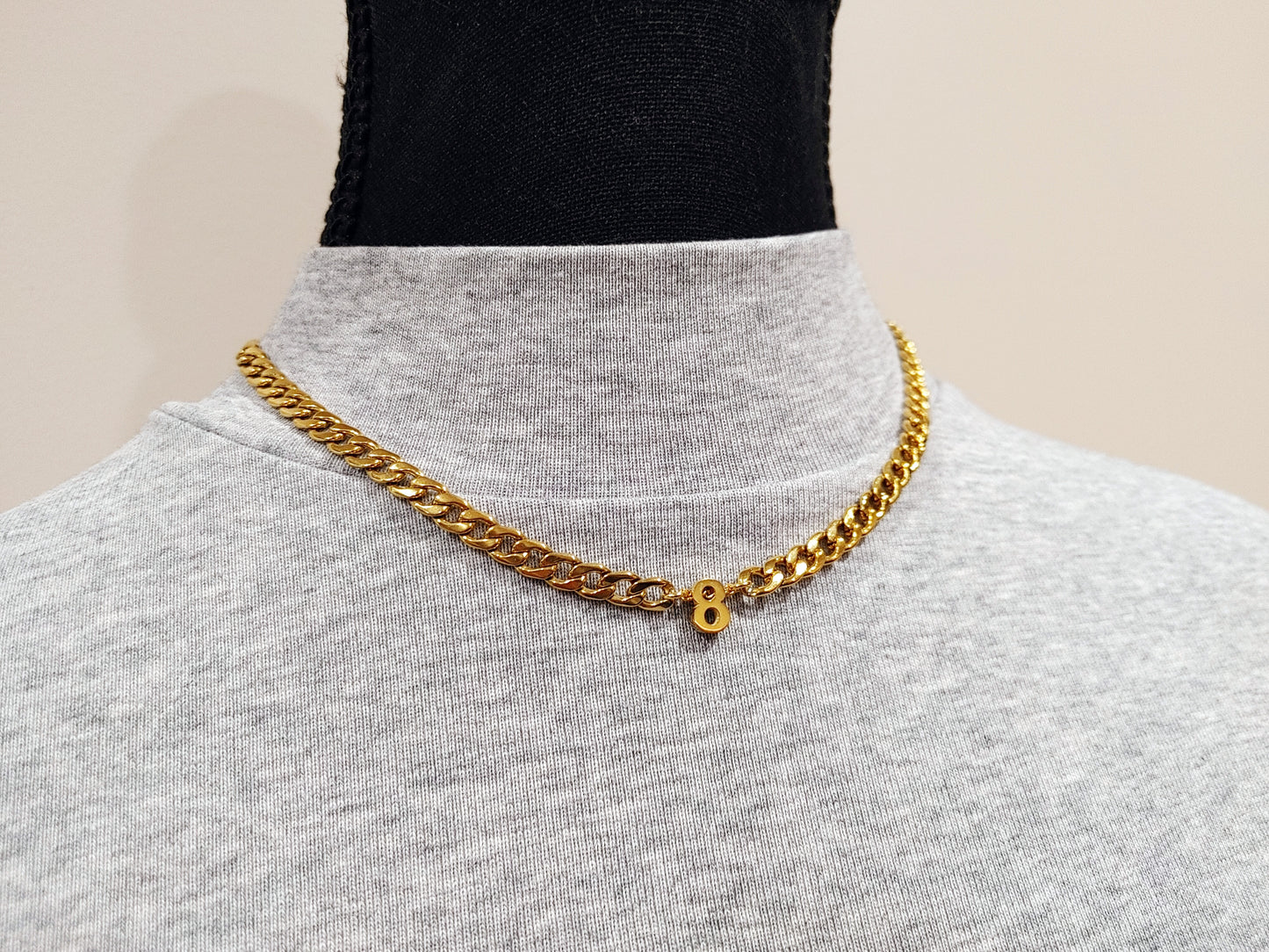 Number Pendant Curb Chain Necklace