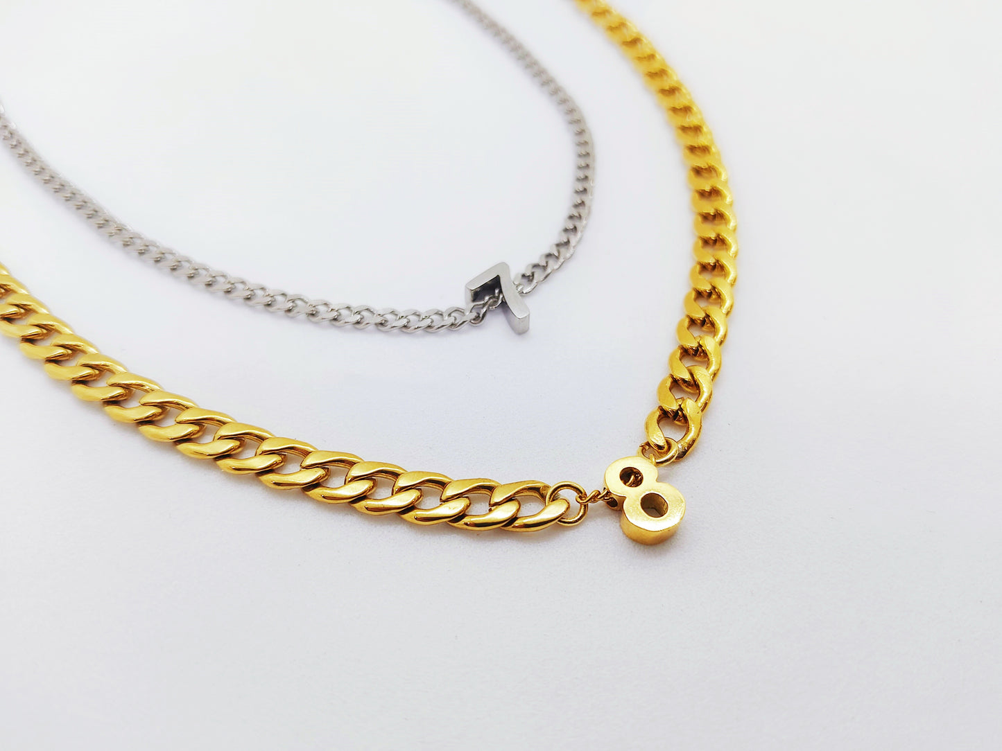 Number Pendant Curb Chain Necklace